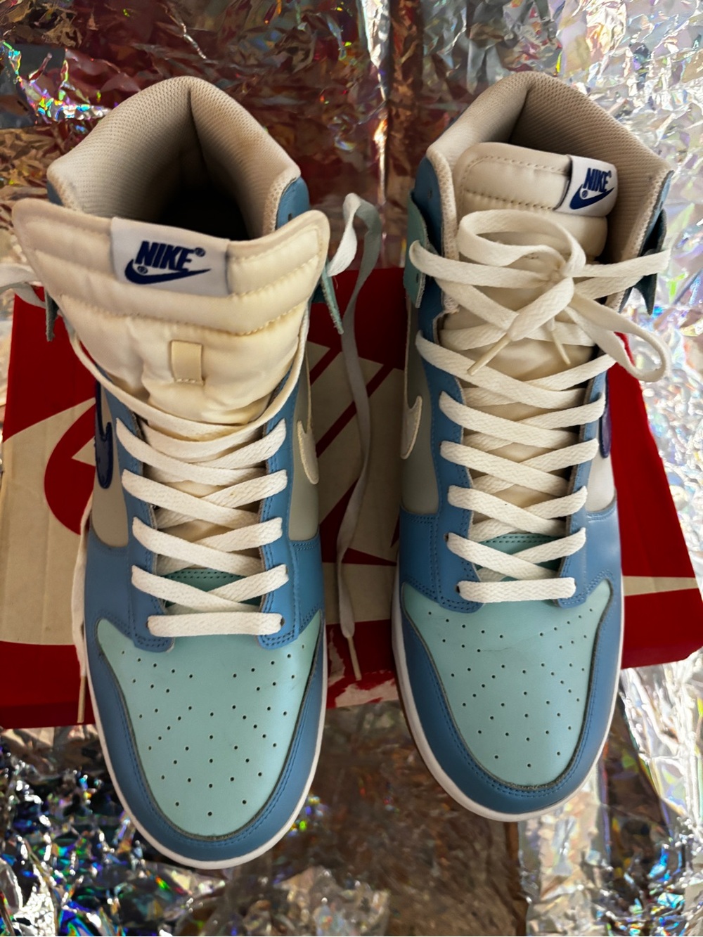 Nike Kids High-Top Sneakers in Light Blue and White
